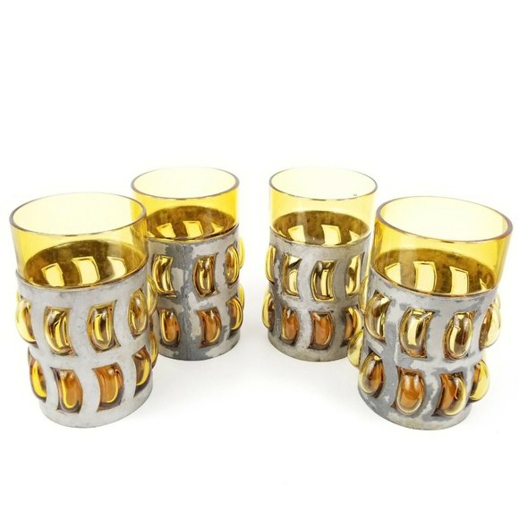 Other - Set of MCM Yellow Brutalist Caged Glass Tumblers